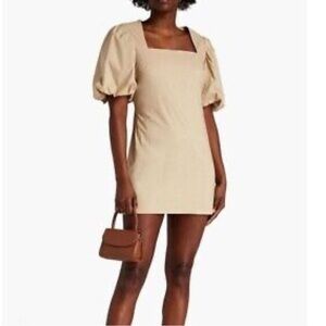 FRAME - NINA DRESS IN PEBBLE Elegant Tan Puff Sleeve Dress size XS NWT